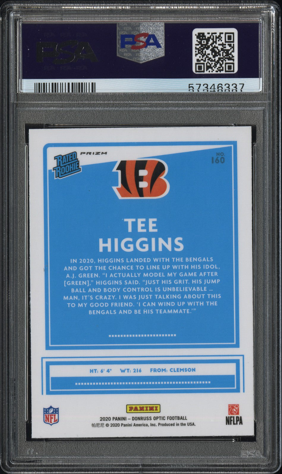 2020 Panini Donruss Optic Tee Higgins Holo Rookie #160 PSA 10 GEM MINT Bengals - Graded Sports Cards