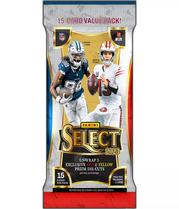 ONE PACK OF 2023 Panini Select Football Jumbo Value Pack 15 Cards ( Red & Yellow Prizm Die-Cuts)