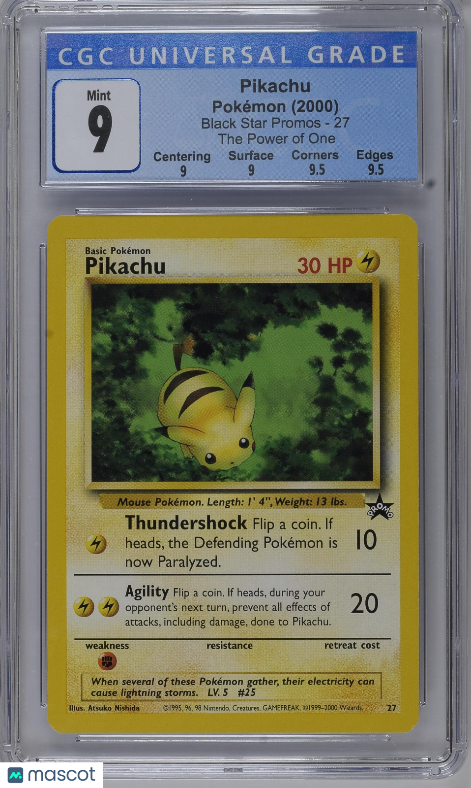 2000 Pokemon Black Star Pikachu #27 The Power of One Promo CGC 9 - Graded TCG/CCG