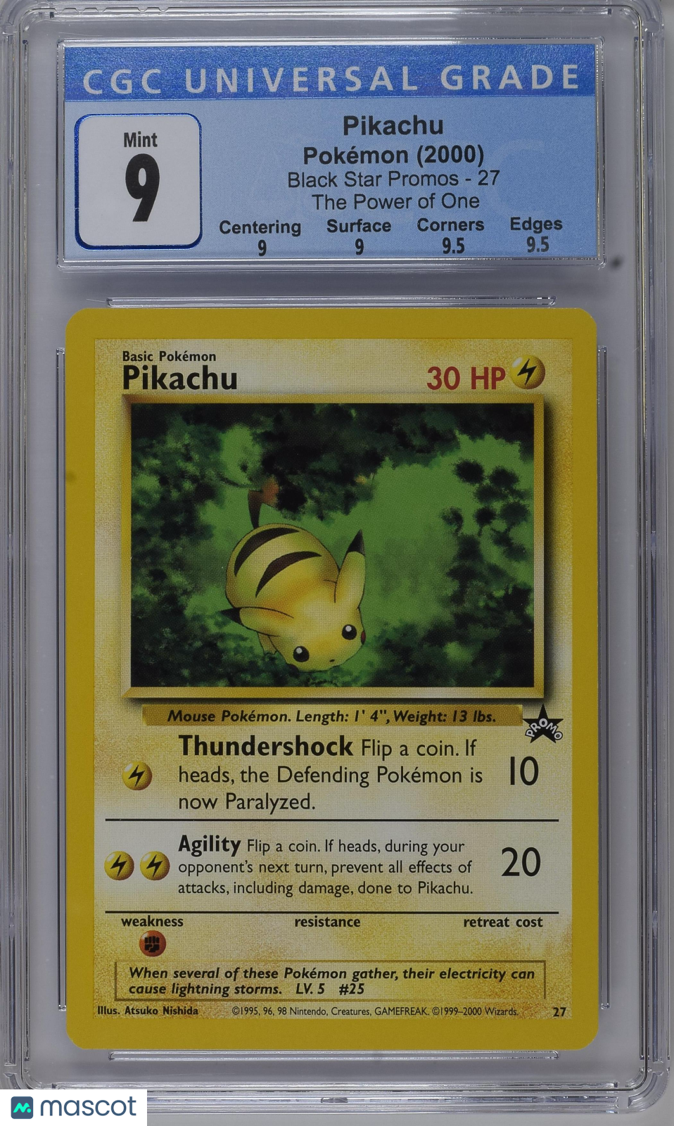 2000 Pokemon Black Star Pikachu #27 The Power of One Promo CGC 9 - Graded TCG/CCG