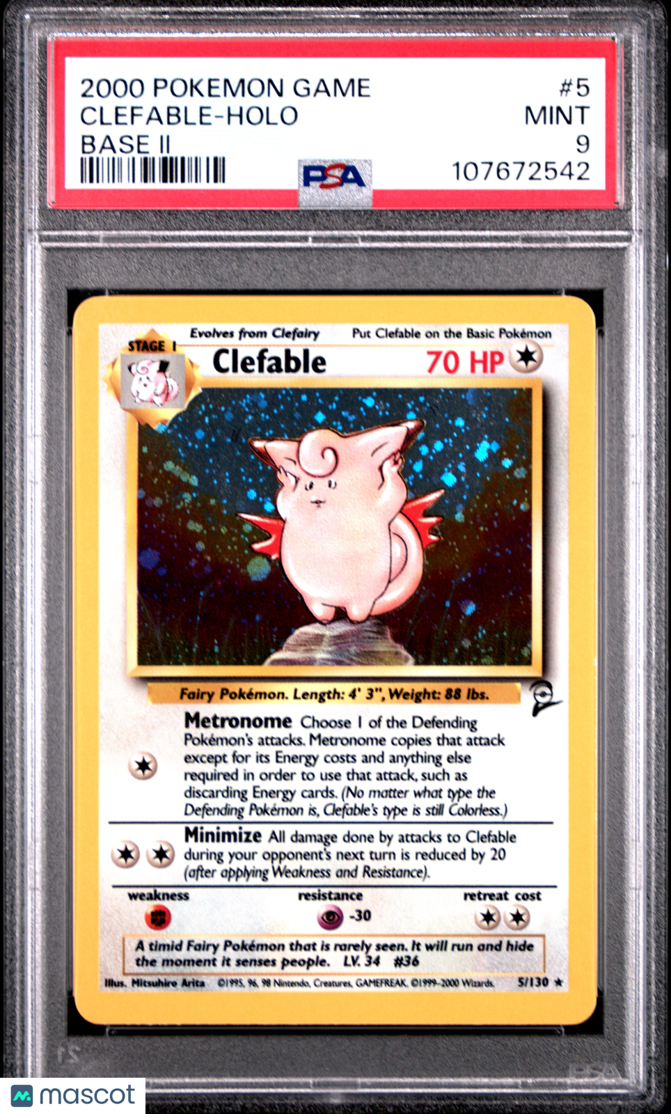 2000 Pokemon Game Base II Clefable #5 Base II PSA 9 - Graded TCG/CCG