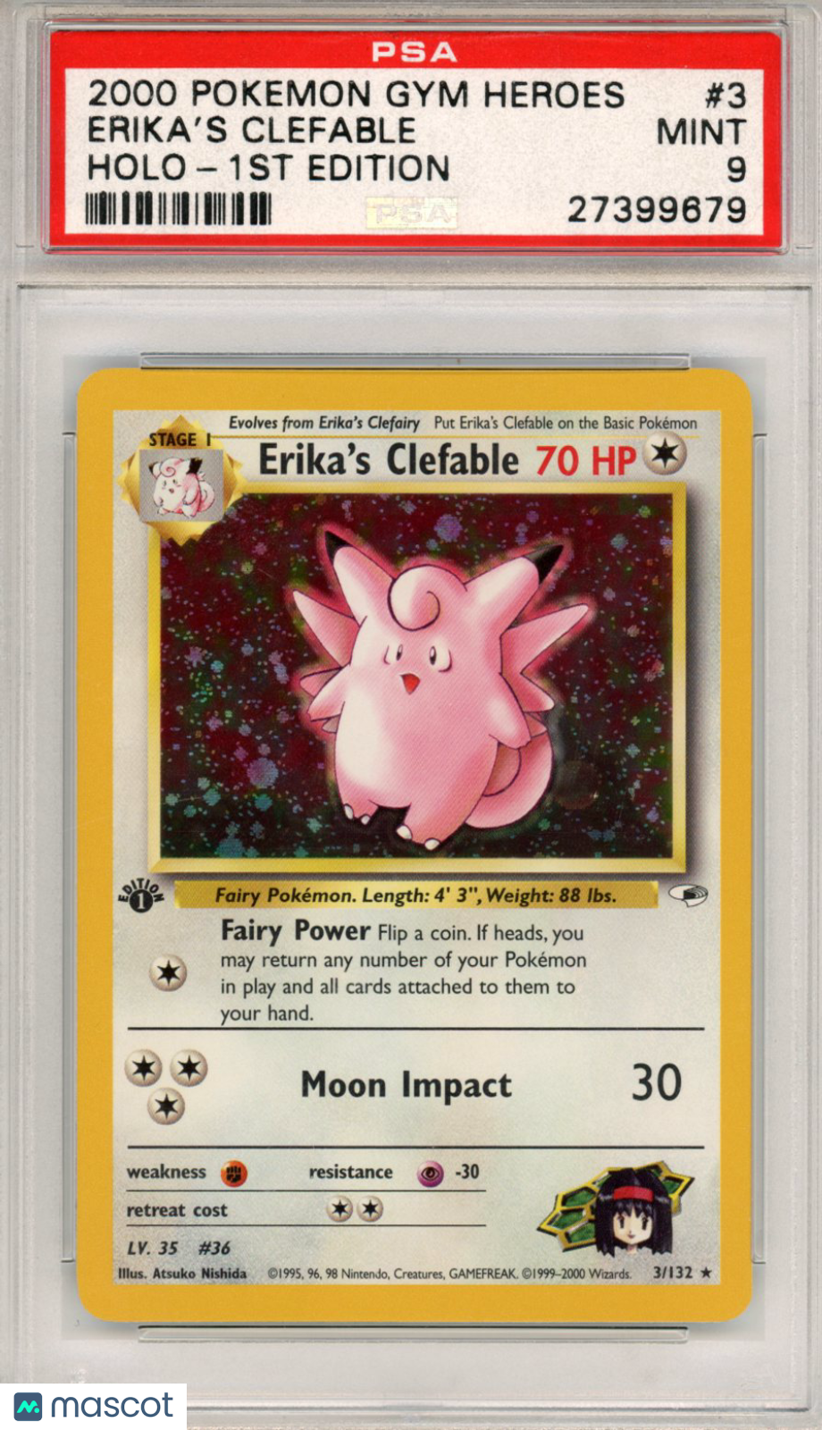 2000 Pokemon Gym Heroes Erika’s Clefable #3 Holo-1st Edition PSA 9 MINT - Graded TCG/CCG