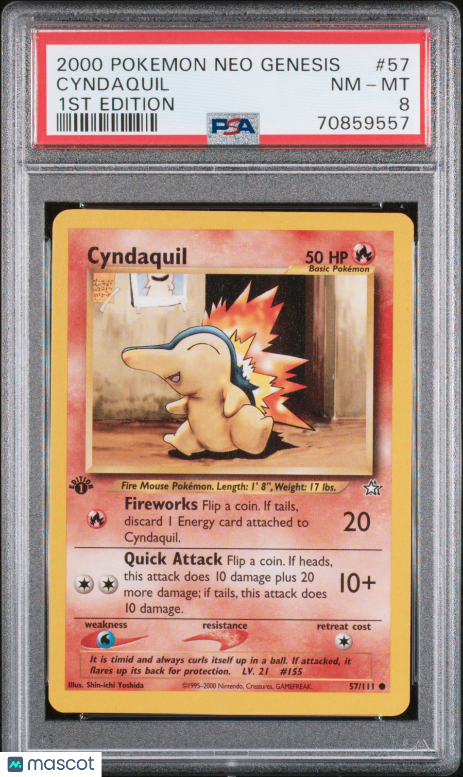 2000 Pokemon Neo Genesis 1st Edition Cyndaquil #57 PSA 8 - Graded TCG/CCG