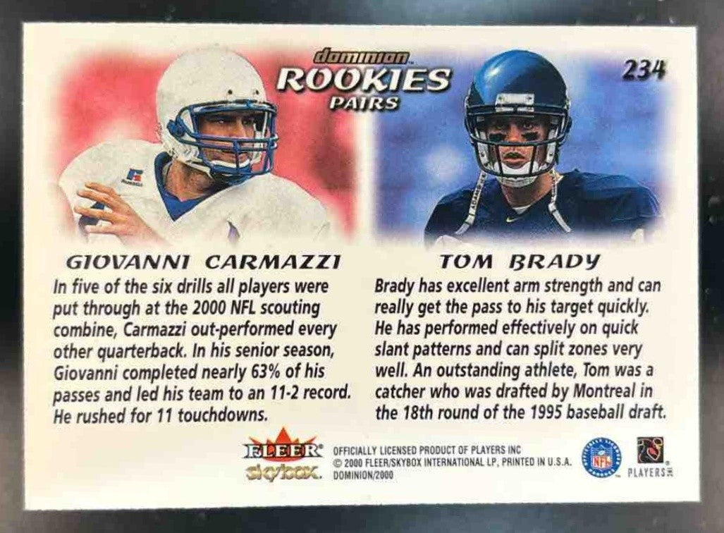 2000 Skybox Dominion - Giovanni Carmazzi -Tom Brady #234 RC New York Jets - Sports Cards