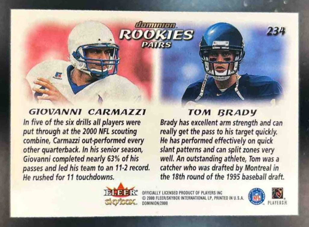 2000 Skybox Dominion Giovanni Carmazzi - Tom Brady #234 RC New York Jets - Sports Cards