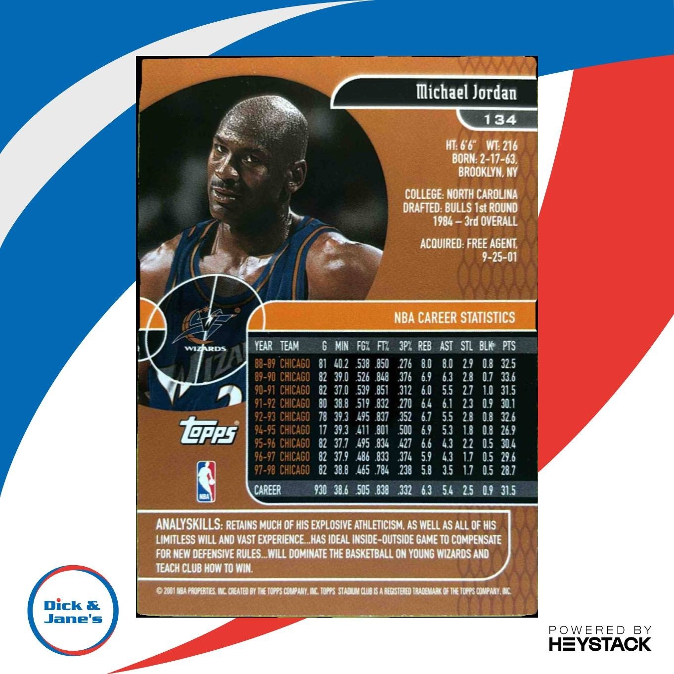 2001-02 Topps Stadium Club Michael Jordan #134 Washington Wizards - Sports Cards