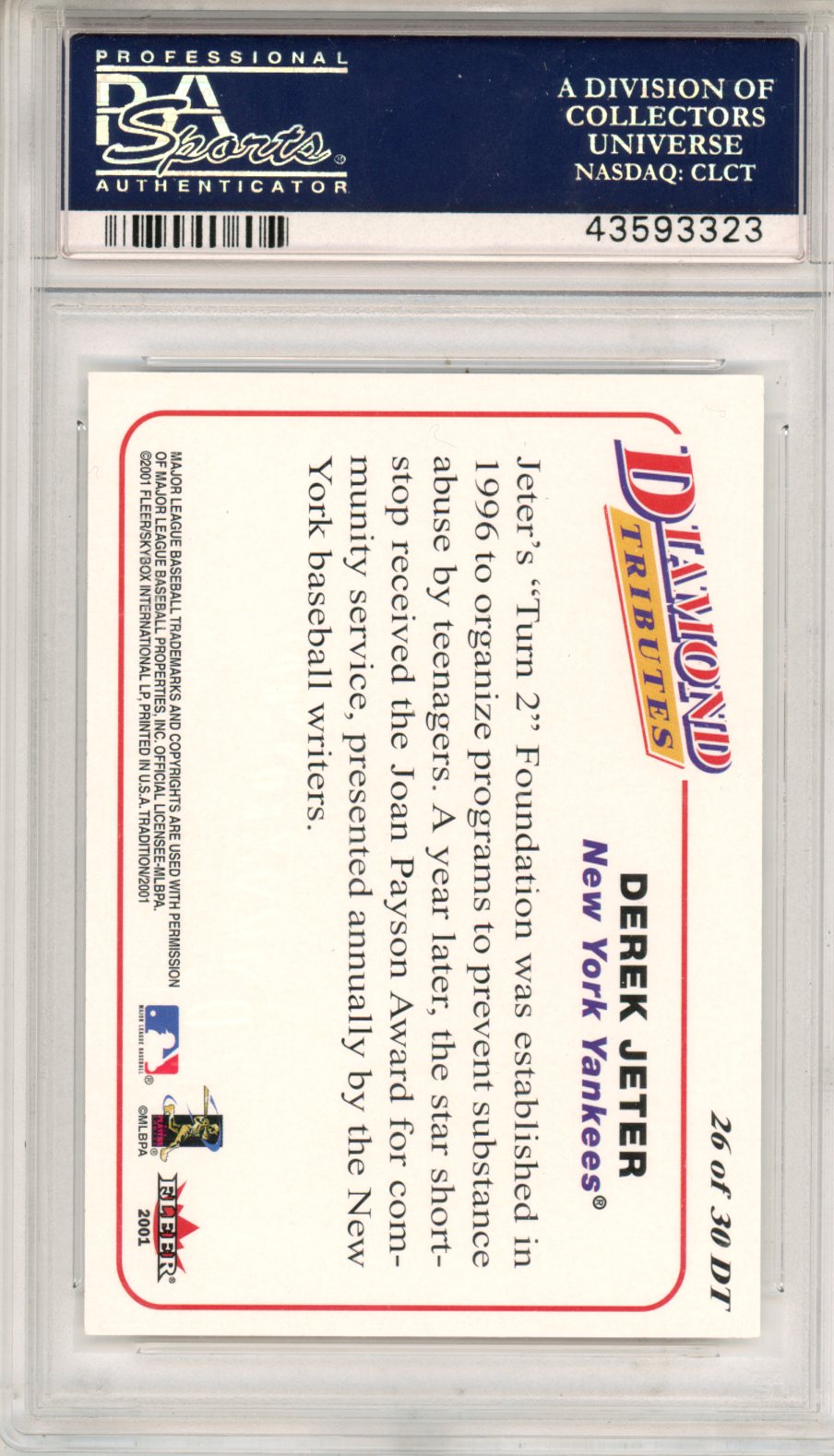 2001 Fleer Diamond Tributes Derek Jeter #26 PSA 10 GEM MINT New York Yankees - Graded Sports Cards