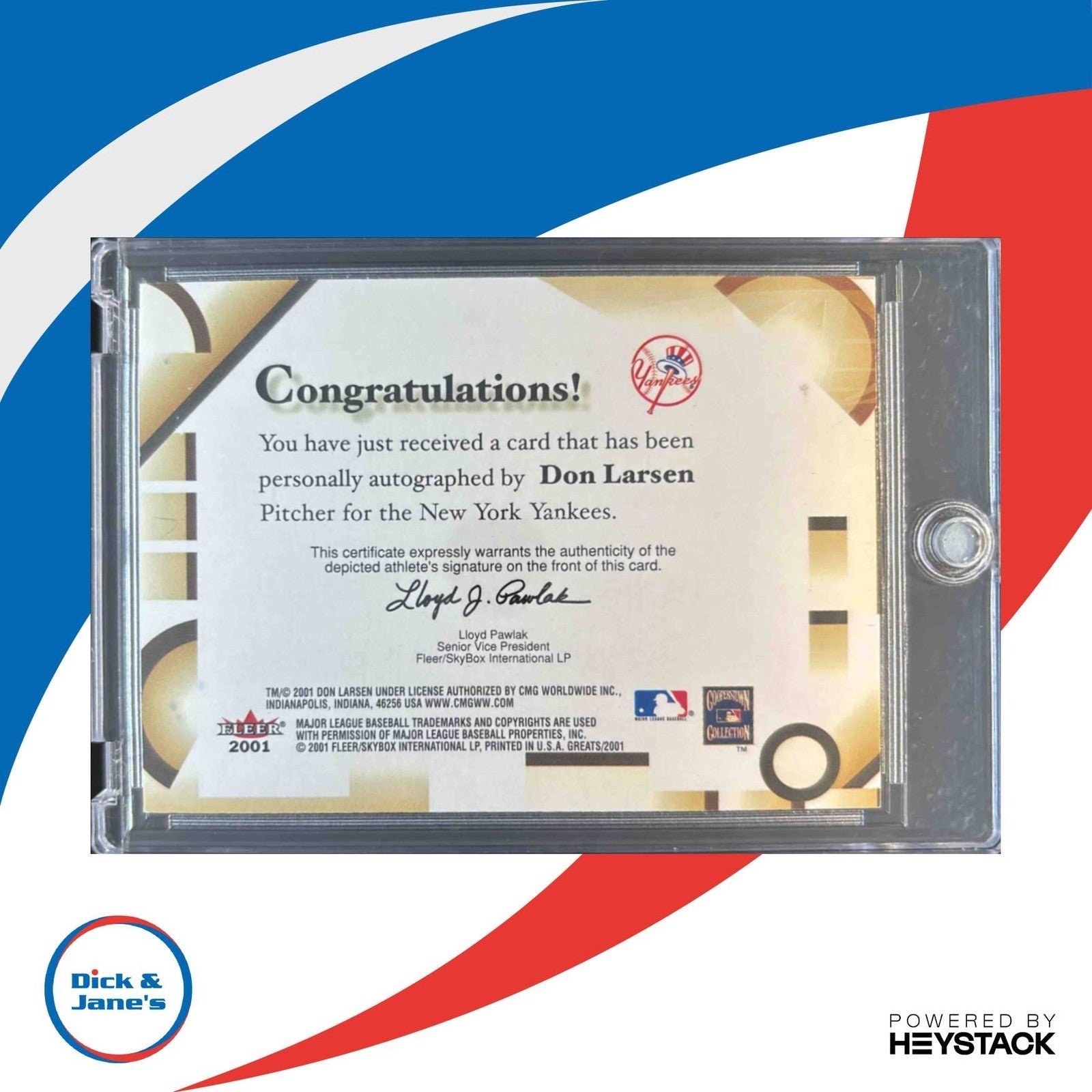 2001 Fleer Greats of the Game Don Larsen #5 New York Yankees - Sports Cards