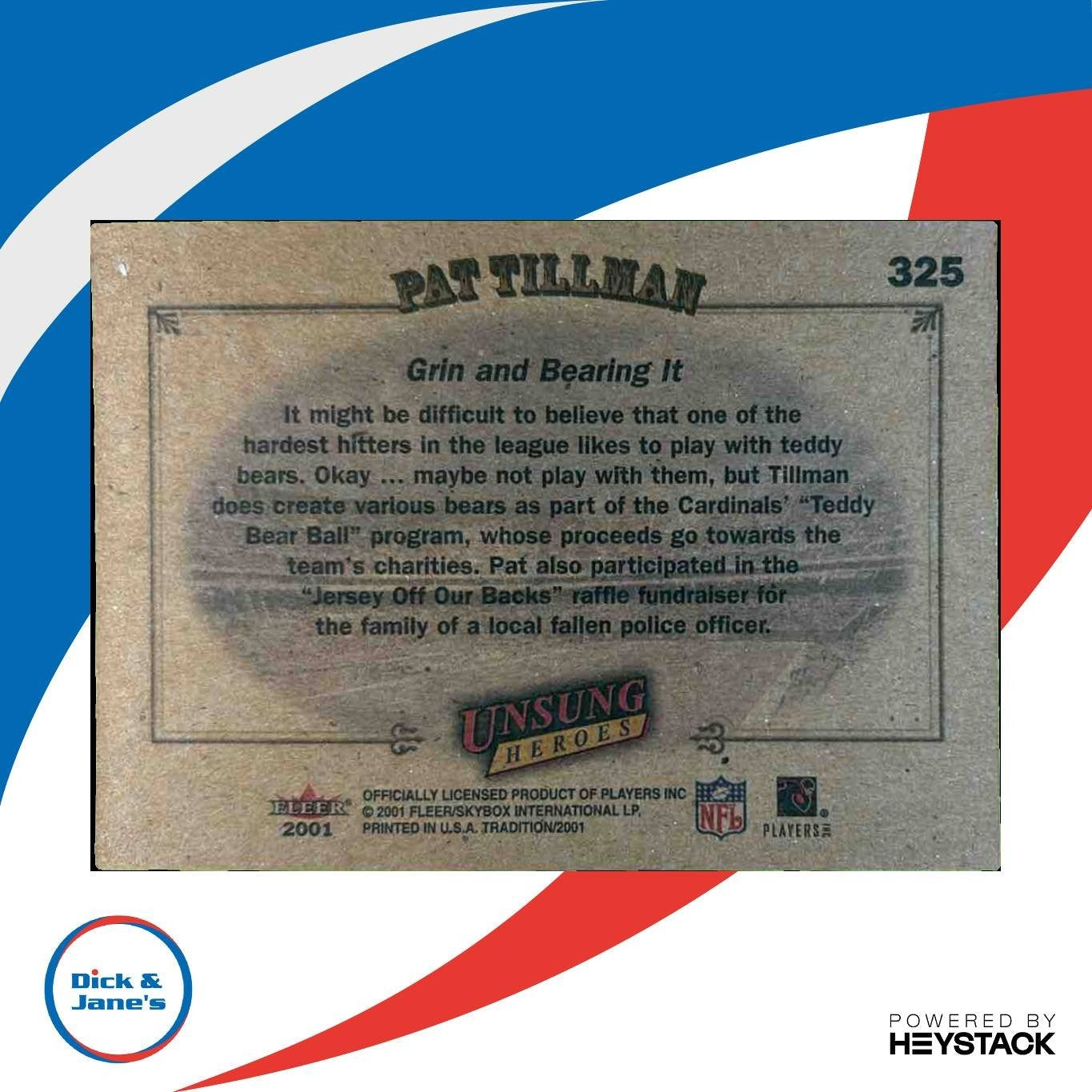 2001 Fleer Tradition Pat Tillman #325 RC Arizona Cardinals - Sports Cards