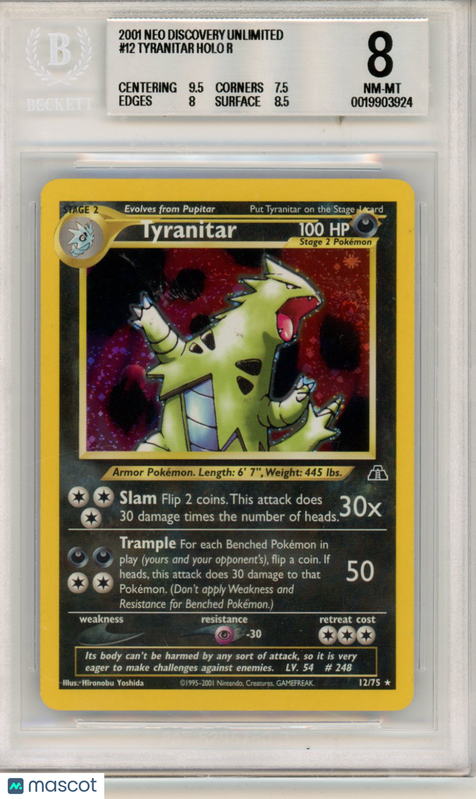 2001 Pokemon Neo Discovery Unlimited Tyranitar HOLO R #12 BGS 8 - Graded TCG/CCG