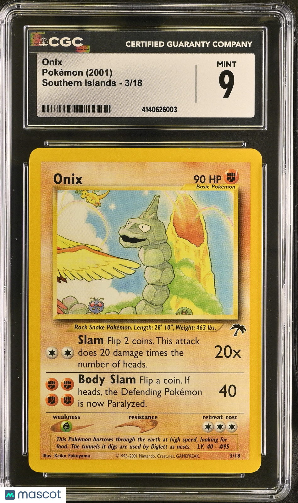 2001 Pokemon Southern Islands Onix #3/18 CGC 9 MINT - Graded TCG/CCG