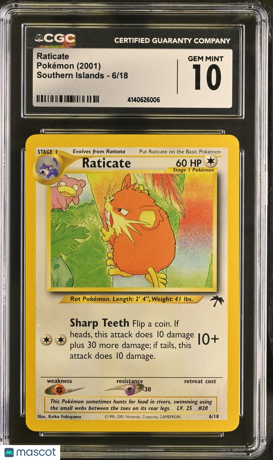 2001 Pokemon Southern Islands Raticate #6/18 CGC 10 GEM MINT - Graded TCG/CCG