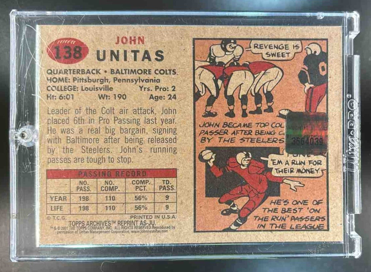 2001 Topps Archives Johnny Unitas Relic Seats #AS-JU - Sports Cards