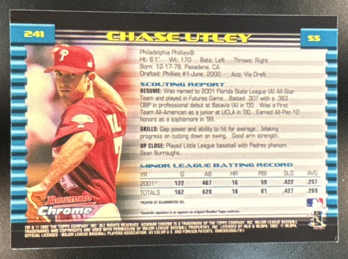 2002 Bowman Chrome Chase Utley #241 Philadelphia Phillies - Sports Cards