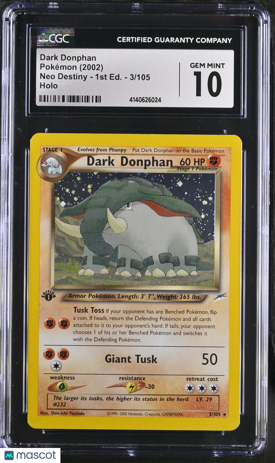 2002 Neo Destiny - 1st Edition Pokémon Dark Donphan #3/105 English CGC 10 - Graded TCG/CCG