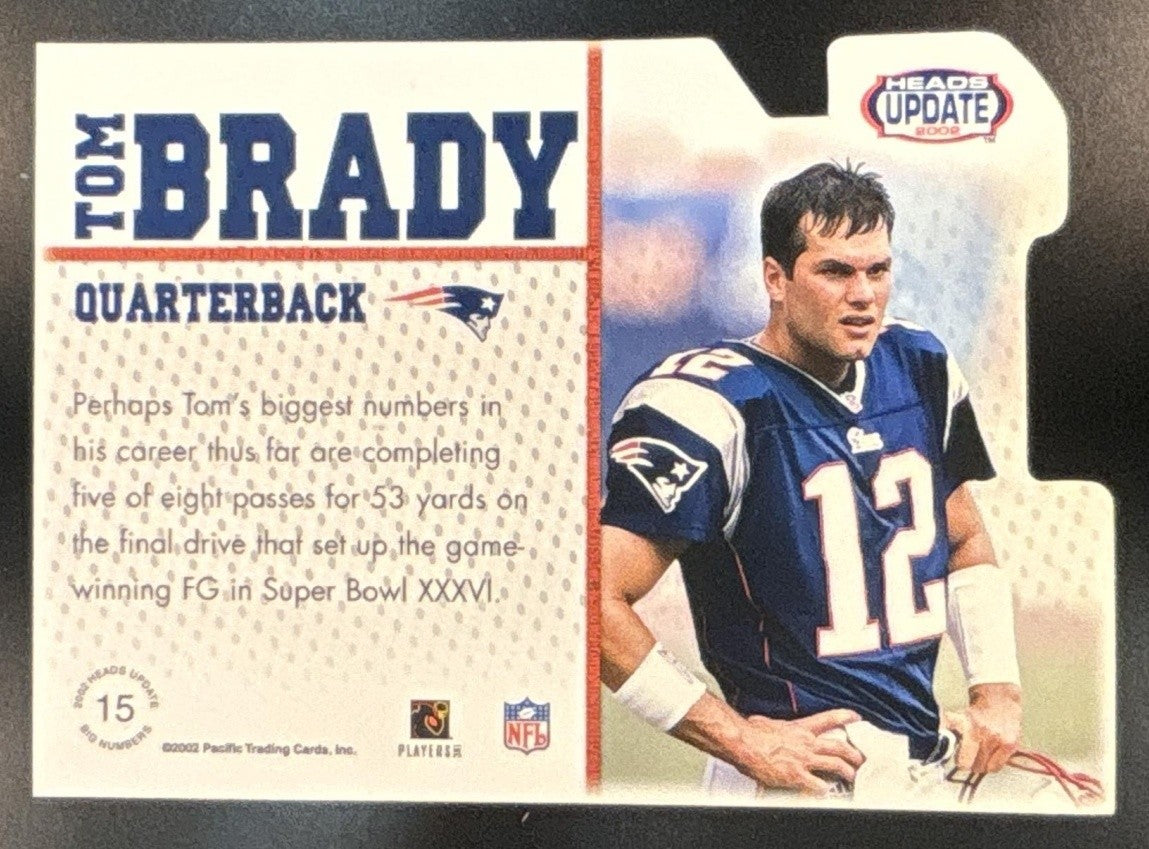 2002 Pacific Heads Update Tom Brady Big Numbers #15 New England Patriots - Sports Cards