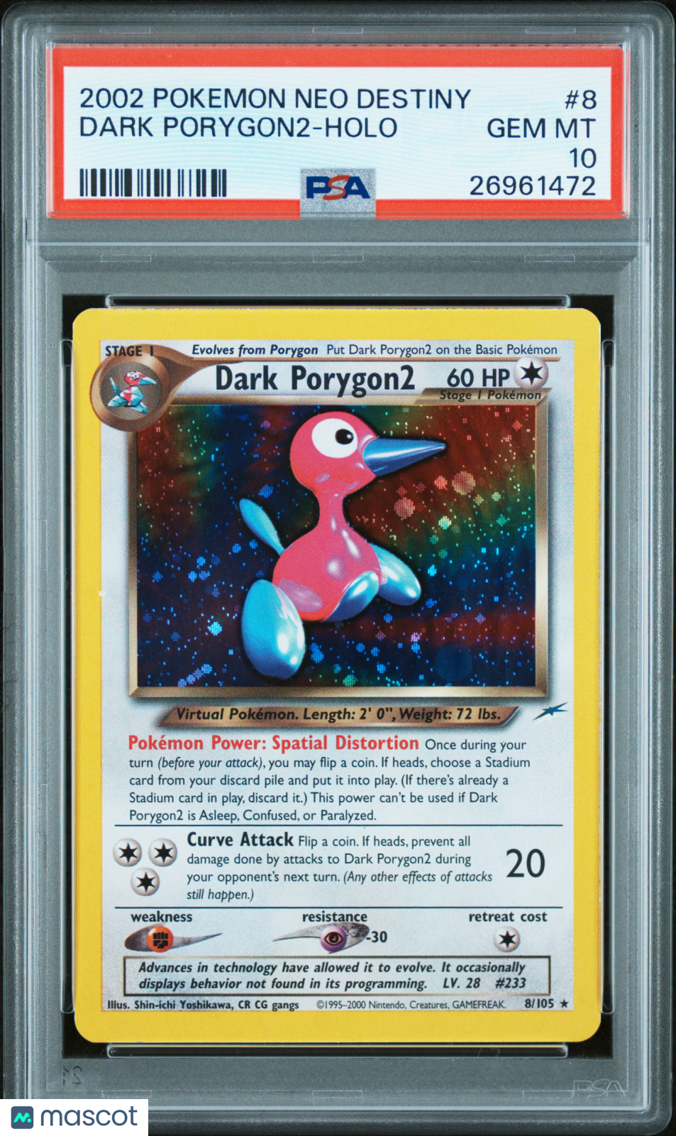 2002 Pokemon Neo Destiny Dark Porygon2 #8 PSA 10 - Graded TCG/CCG
