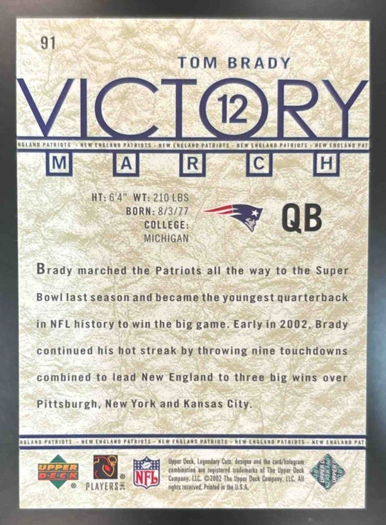 2002 SP Legendary Cuts Tom Brady /2500 #91 New England Patriots - Sports Cards