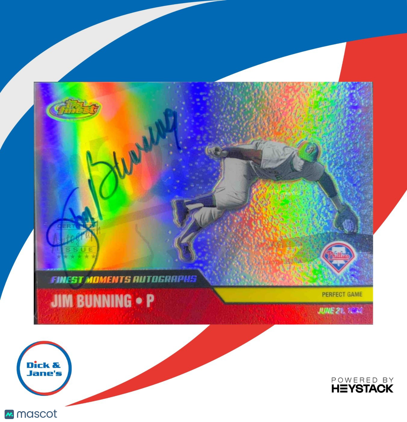 2002 Topps Finest Jim Bunning Moments Auto #FMA-JB Philadelphia Phillies - Sports Cards