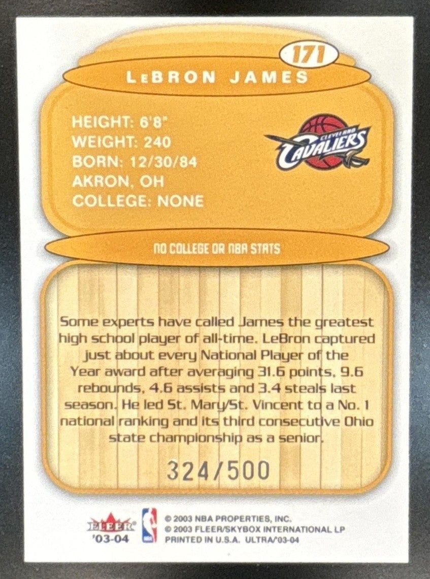 2003-04 Fleer Ultra LeBron James EX /500 #171 RC Cleveland Cavaliers - Sports Cards