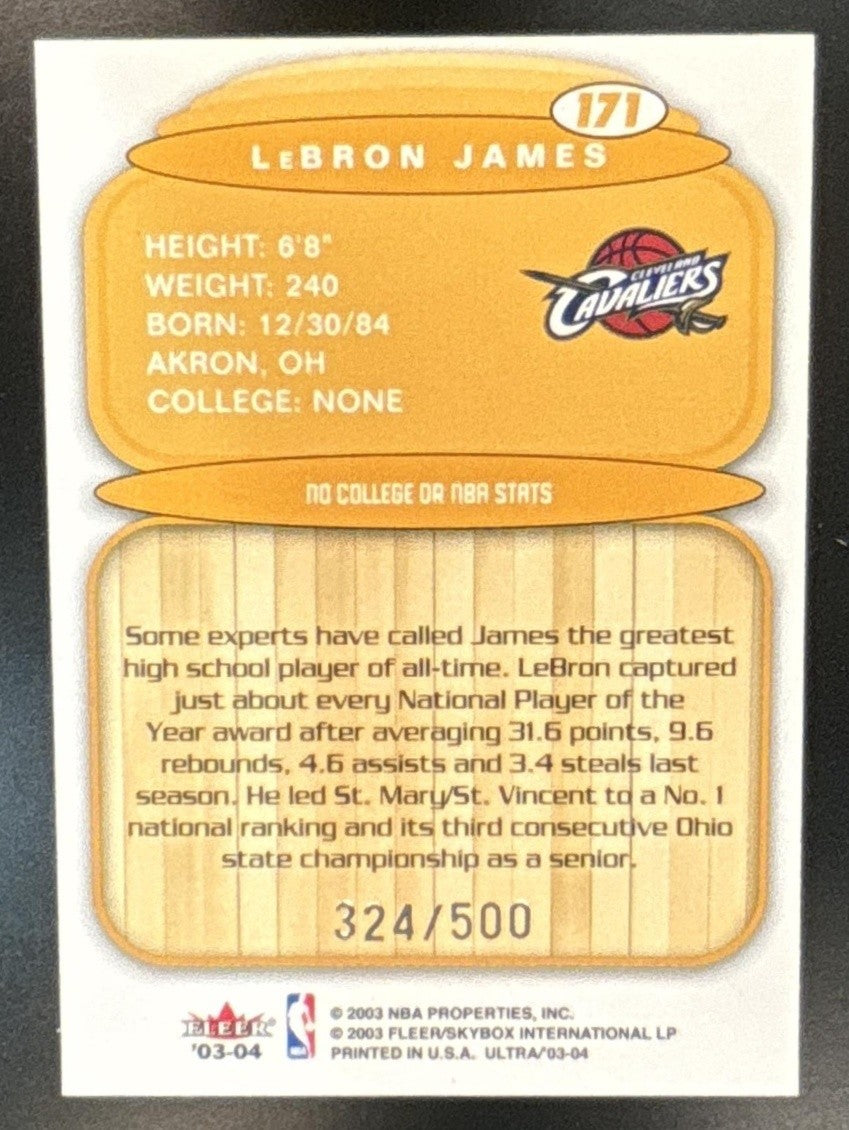 2003-04 Fleer Ultra LeBron James LUCKY 13 /500 #171 RC Cleveland Cavaliers - Sports Cards
