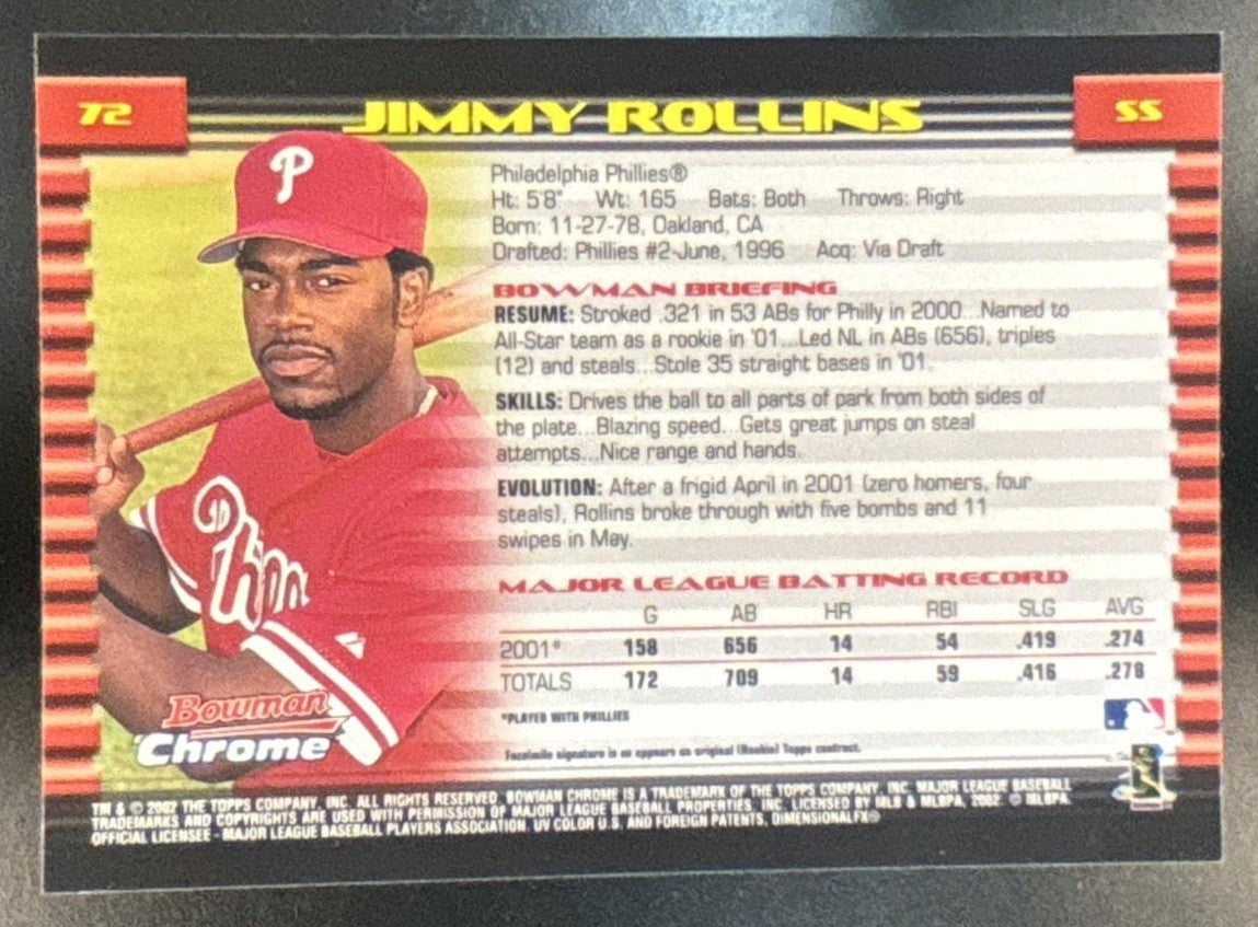2003 Bowman Chrome Jimmy Rollins #72 Philadelphia Phillies - Sports Cards
