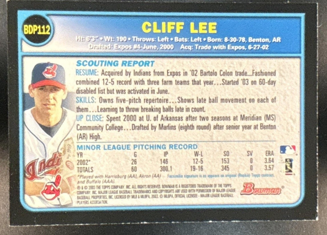 2003 Bowman Draft Picks & Prospects Cliff Lee #BDP112 Cleveland Indians - Sports Cards