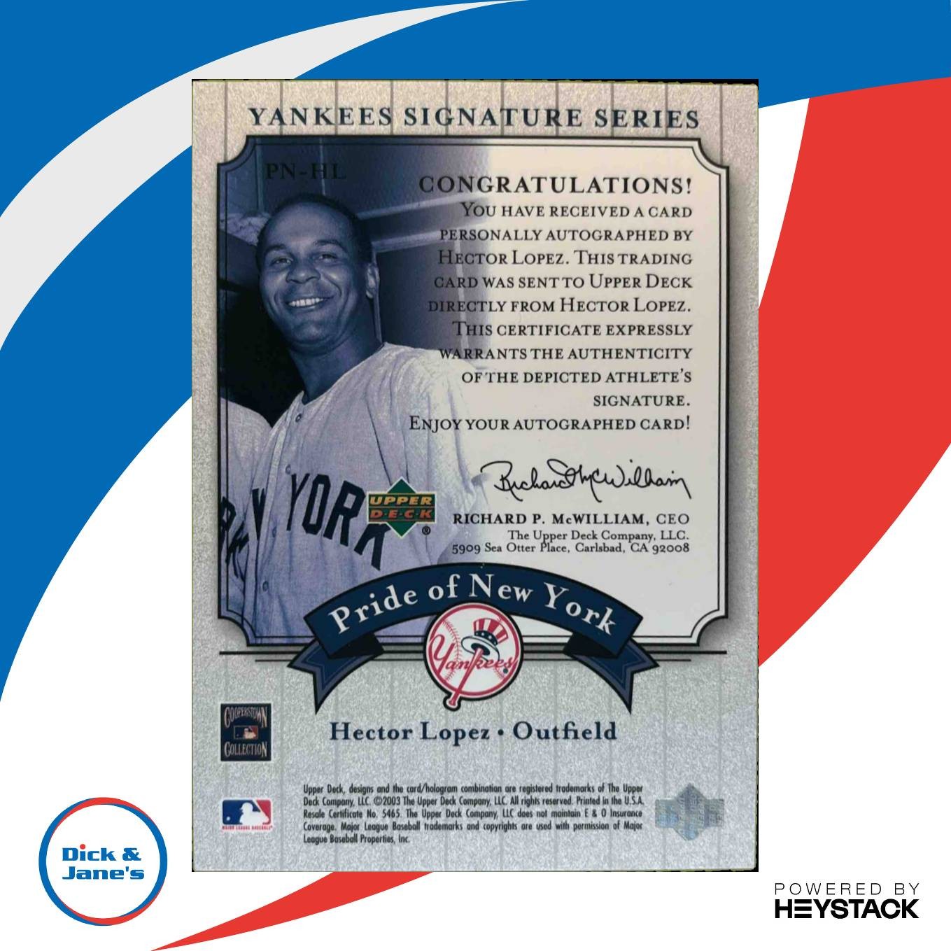 2003 Upper Deck Yankees Signature Series Hector Lopez Pride of New York Auto DJ1 Sports Cards