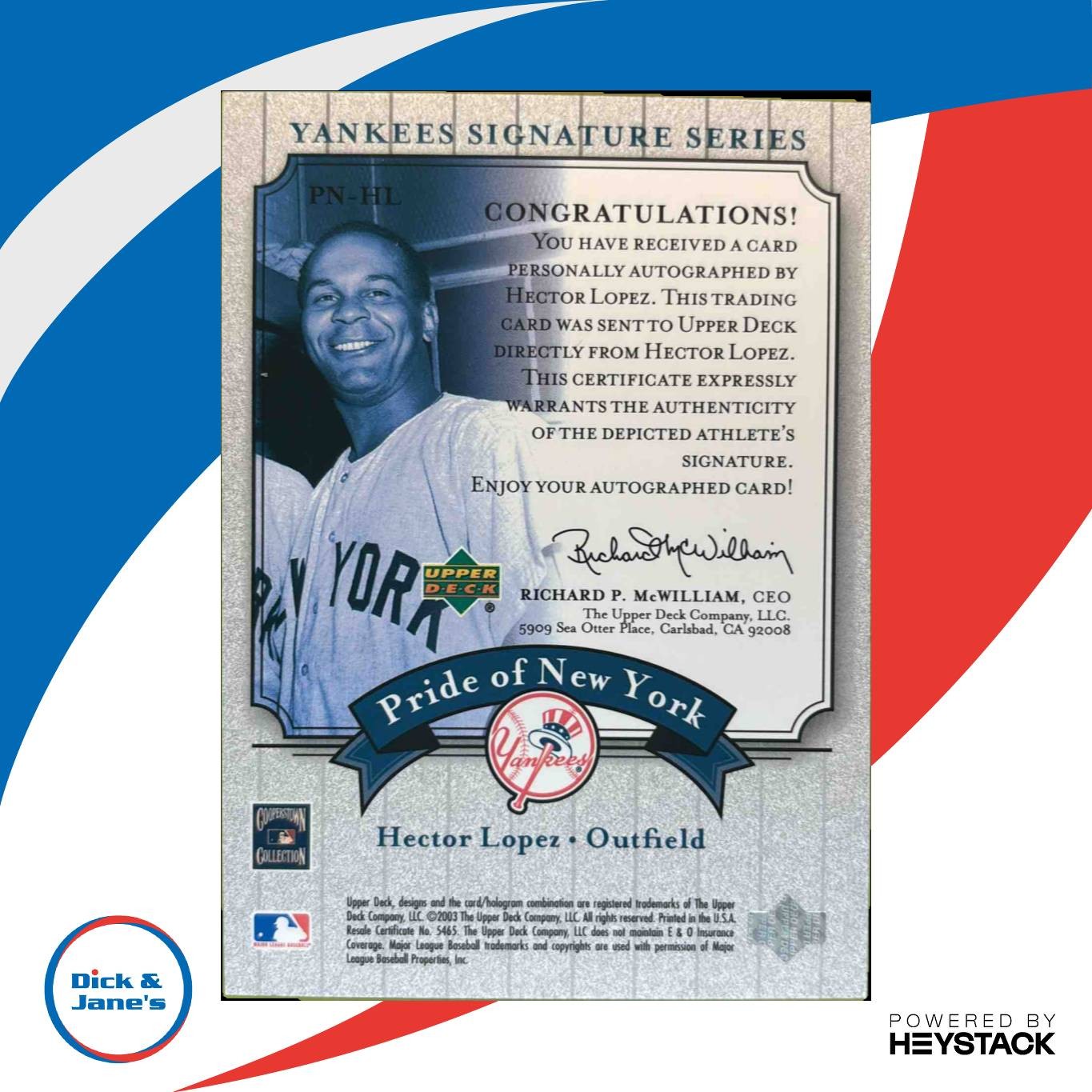2003 Upper Deck Yankees Signature Series Hector Lopez Pride of New York Auto DJ2 - Sports Cards