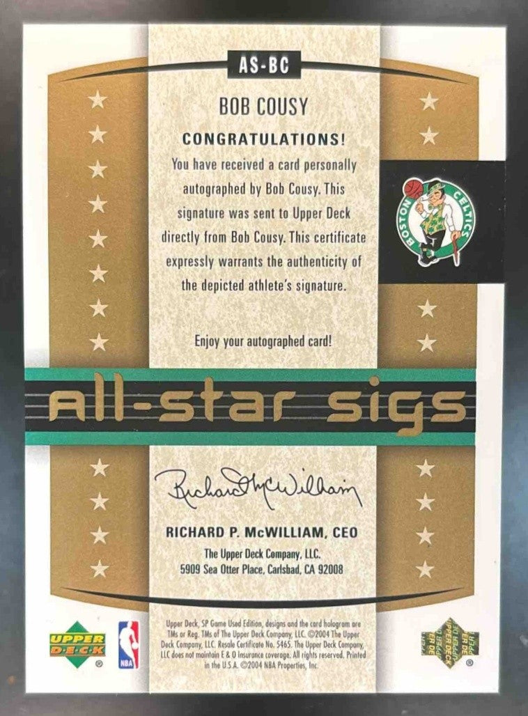 2004-05 SP Game Used Bob Cousy All Star Sigs Gold /13 #AS-BC Auto Boston Celtics - Sports Cards