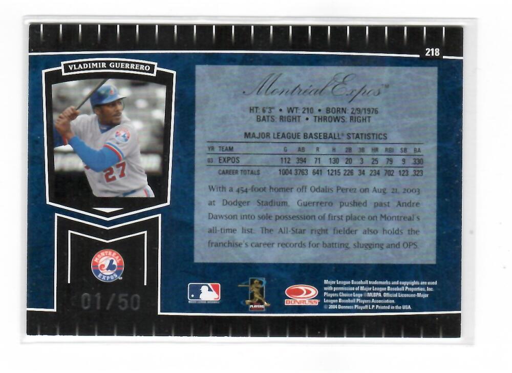 2004 Leaf Certified Cuts Marble Blue 218 Vladimir Guerrero Expos (Serial #’d - Sports Cards