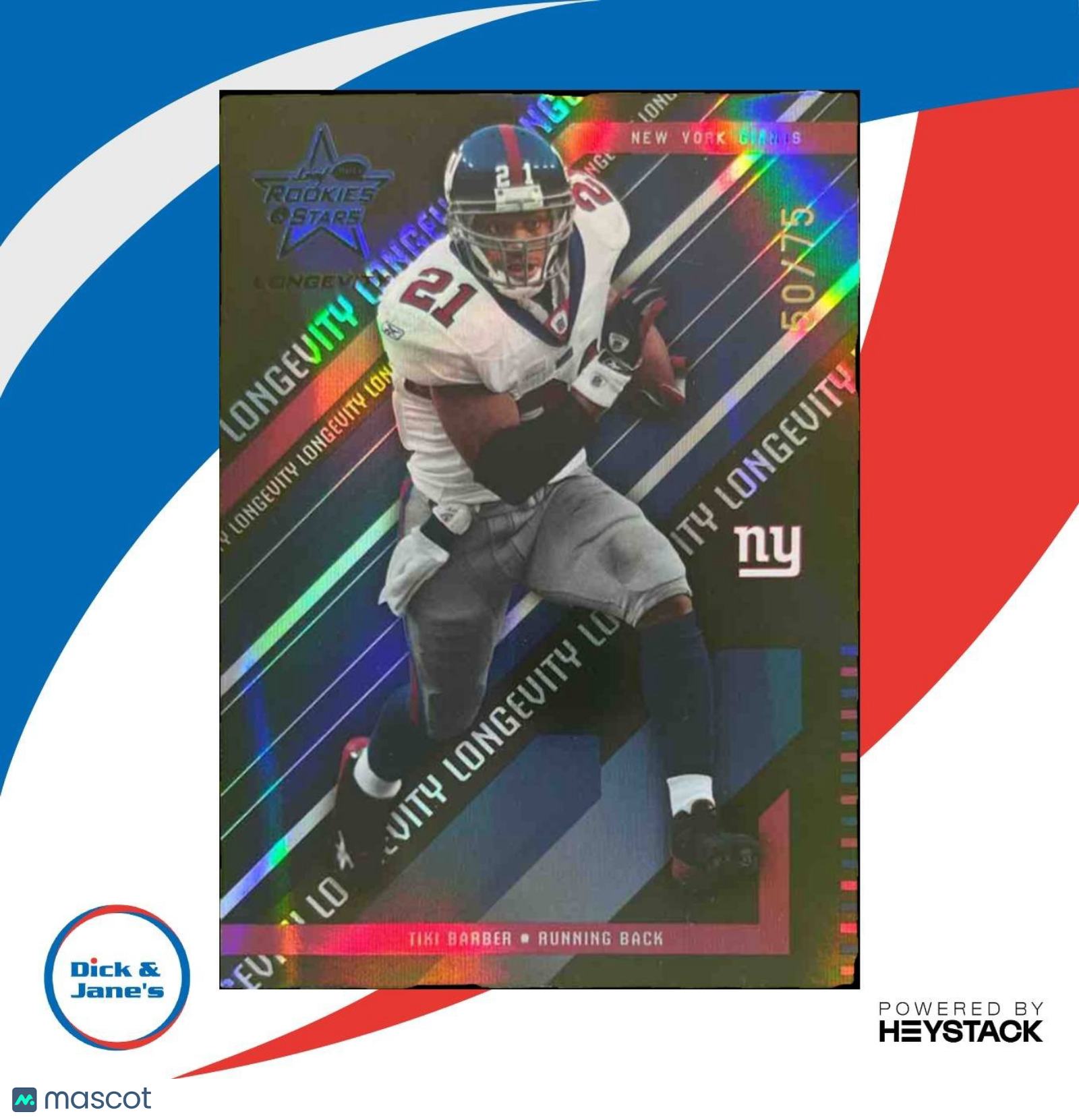 2004 Leaf Rookies & Stars Longevity Tiki Barber Black /75 #62 New York Giants - Sports Cards