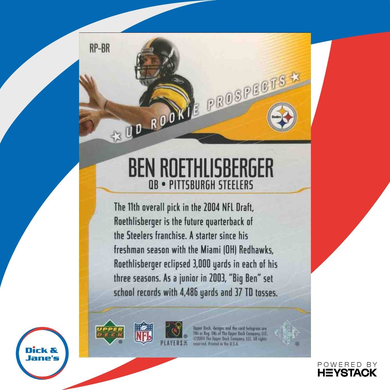 2004 Upper Deck Ben Roethlisberger UD Rookie Prospects #RP-BR RC Steelers - Sports Cards