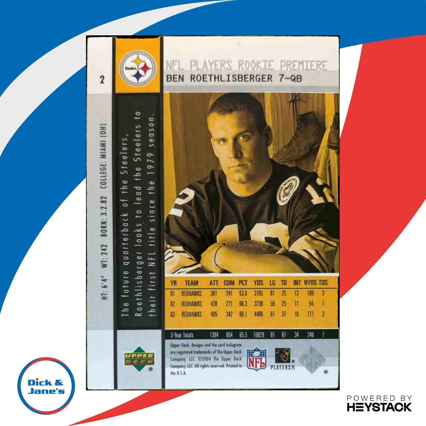 2004 Upper Deck Rookie Premiere Ben Roethlisberger #2 RC Pittsburgh Steelers - Sports Cards