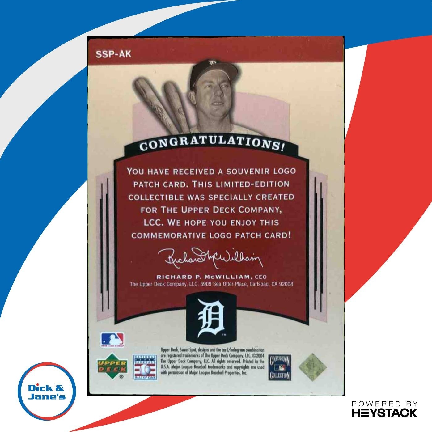 2004 Upper Deck Sweet Spot Classic Al Kaline Patch /50