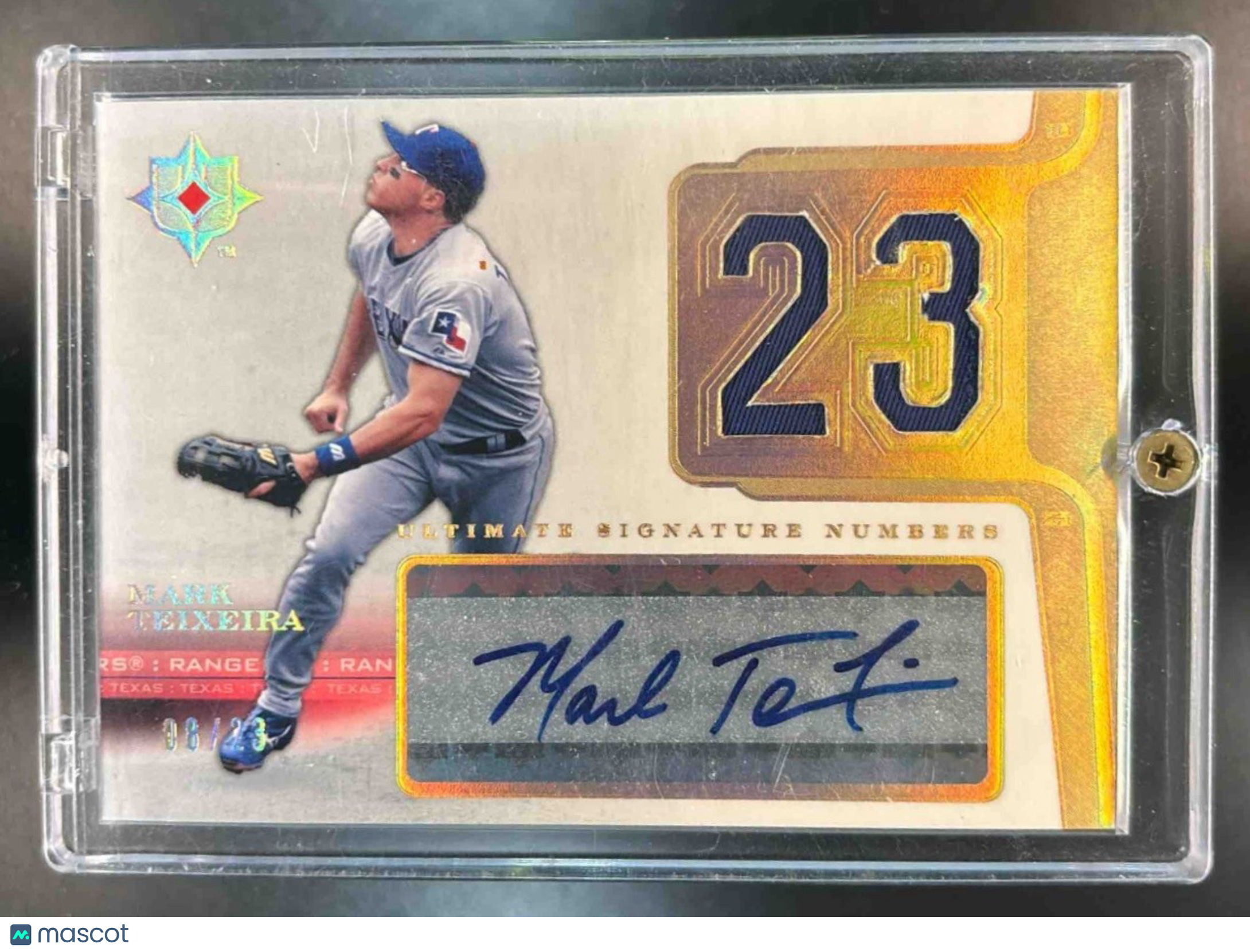 2004 Upper Deck Ultimate Collection Mark Teixeira Signature Numbers Patch /23 - Sports Cards