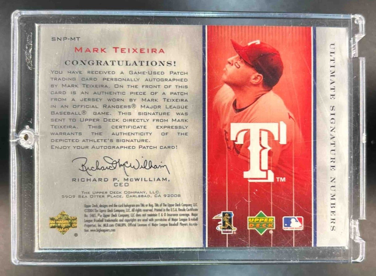 2004 Upper Deck Ultimate Collection Mark Teixeira Signature Numbers Patch /23 - Sports Cards