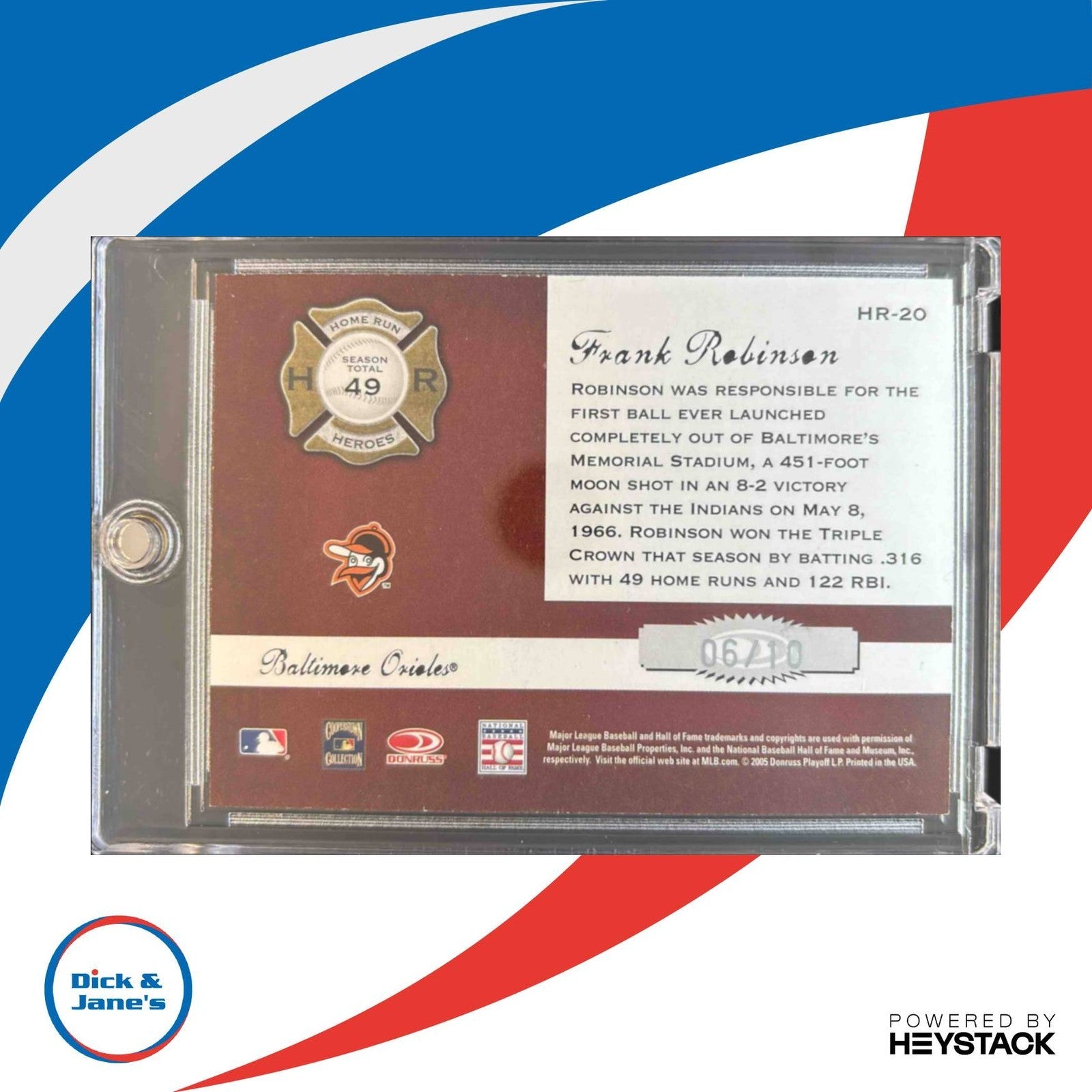 2005 Donruss Classics Frank Robinson Home Run Heroes Signature 6/10 #HR-20 Auto - Sports Cards