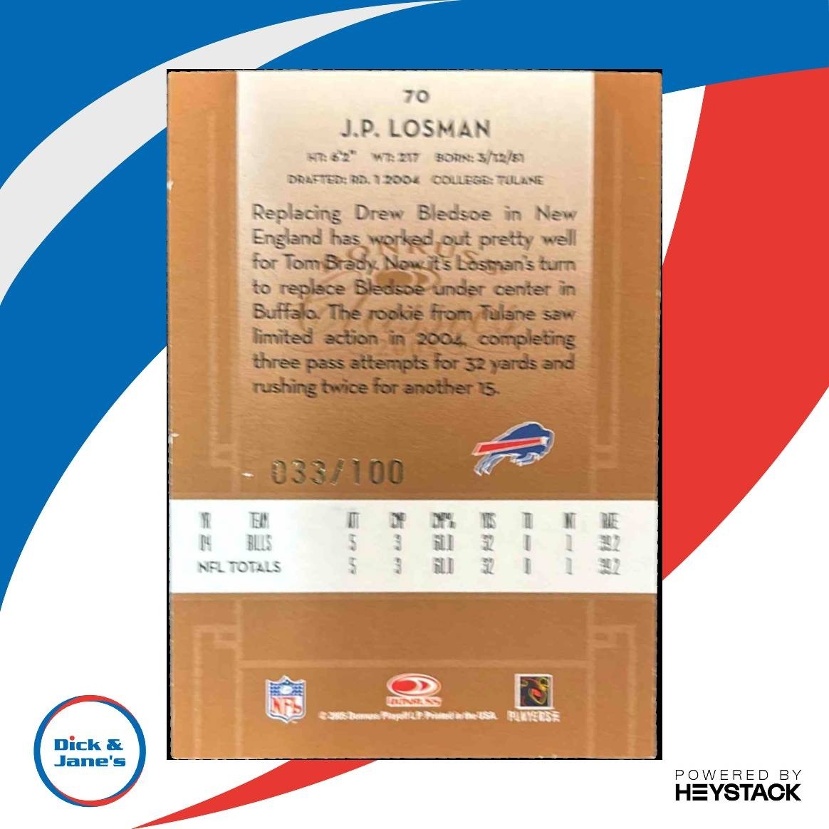 2005 Donruss Classics J.P. Losman Significant Signatures Bronze /100 Auto Bills - Sports Cards