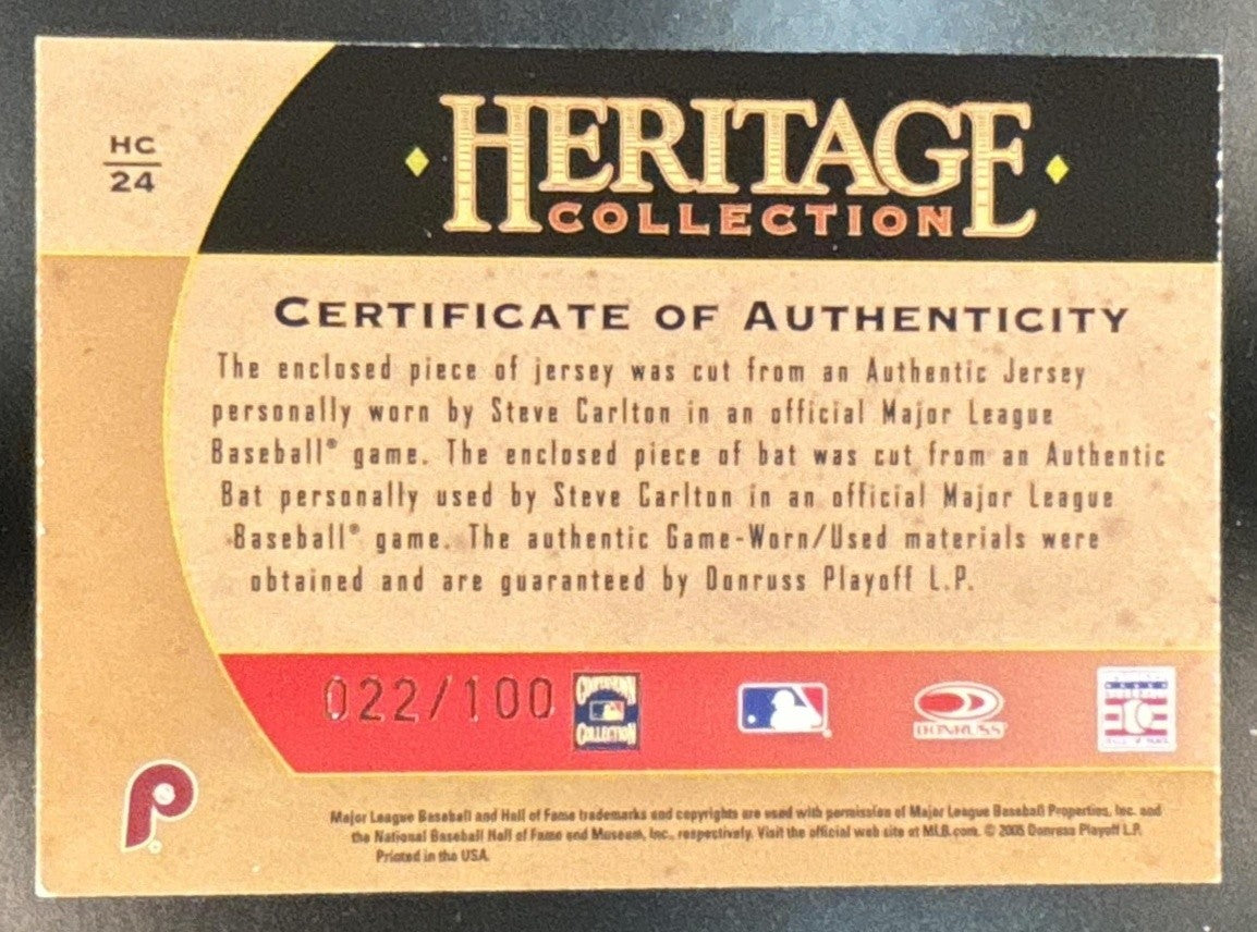 2005 Donruss Diamond Kings Steve Carlton Heritage Collection Bat /100 Phillies - Sports Cards