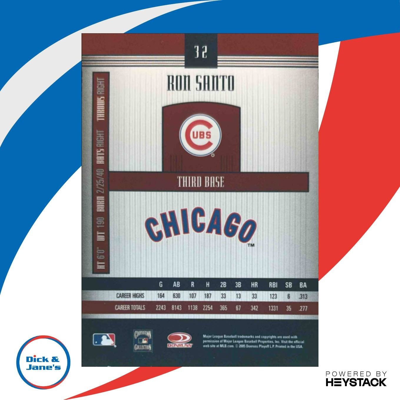 2005 Donruss Signature Ron Santo Autograph #32 Chicago Cubs - Sports Cards