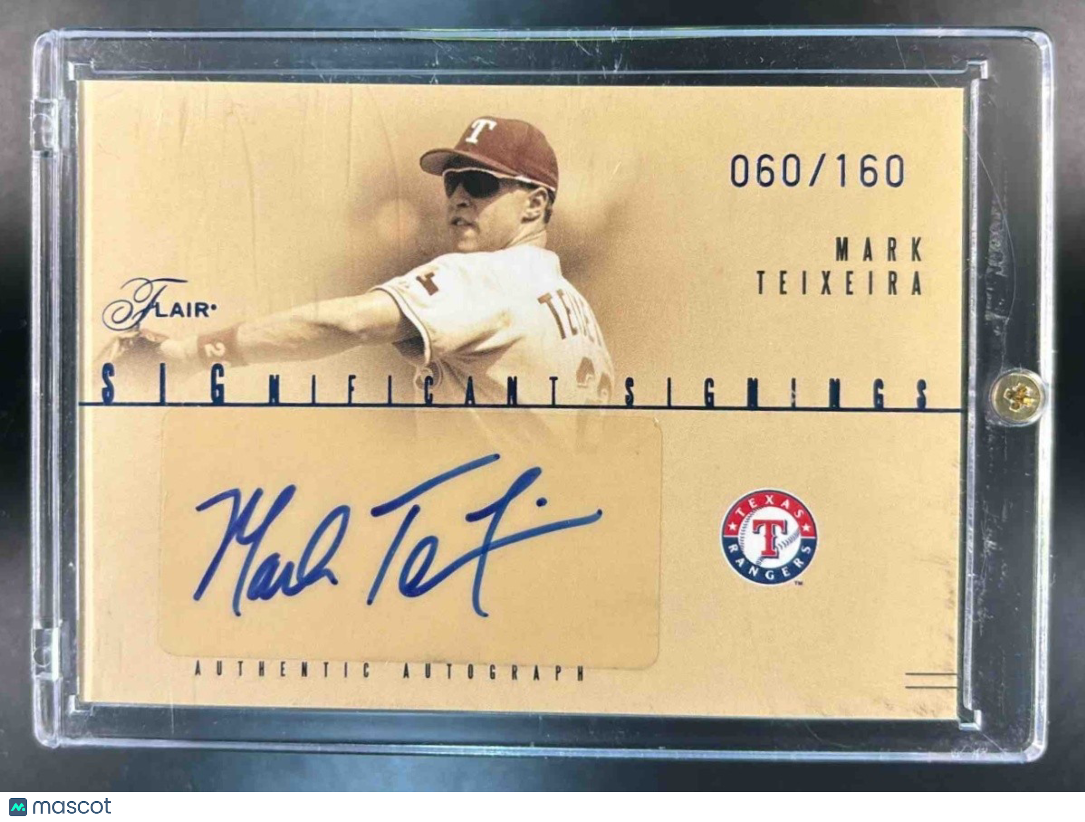 2005 Fleer Flair Mark Teixeira Significant Signings Blue /160 Auto Texas Rangers - Sports Cards