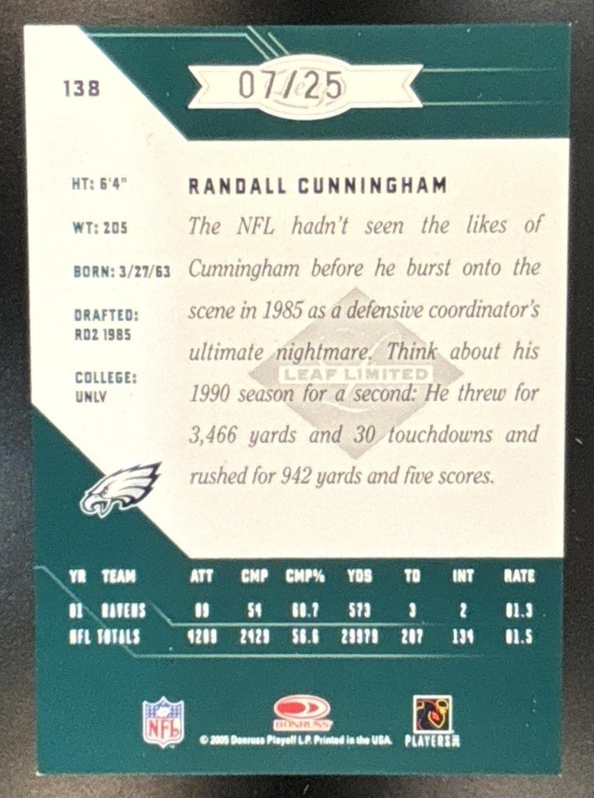 2005 Leaf Limited Randall Cunningham Gold Spotlight /25 #138 Philadelphia Eagles - Sports Cards