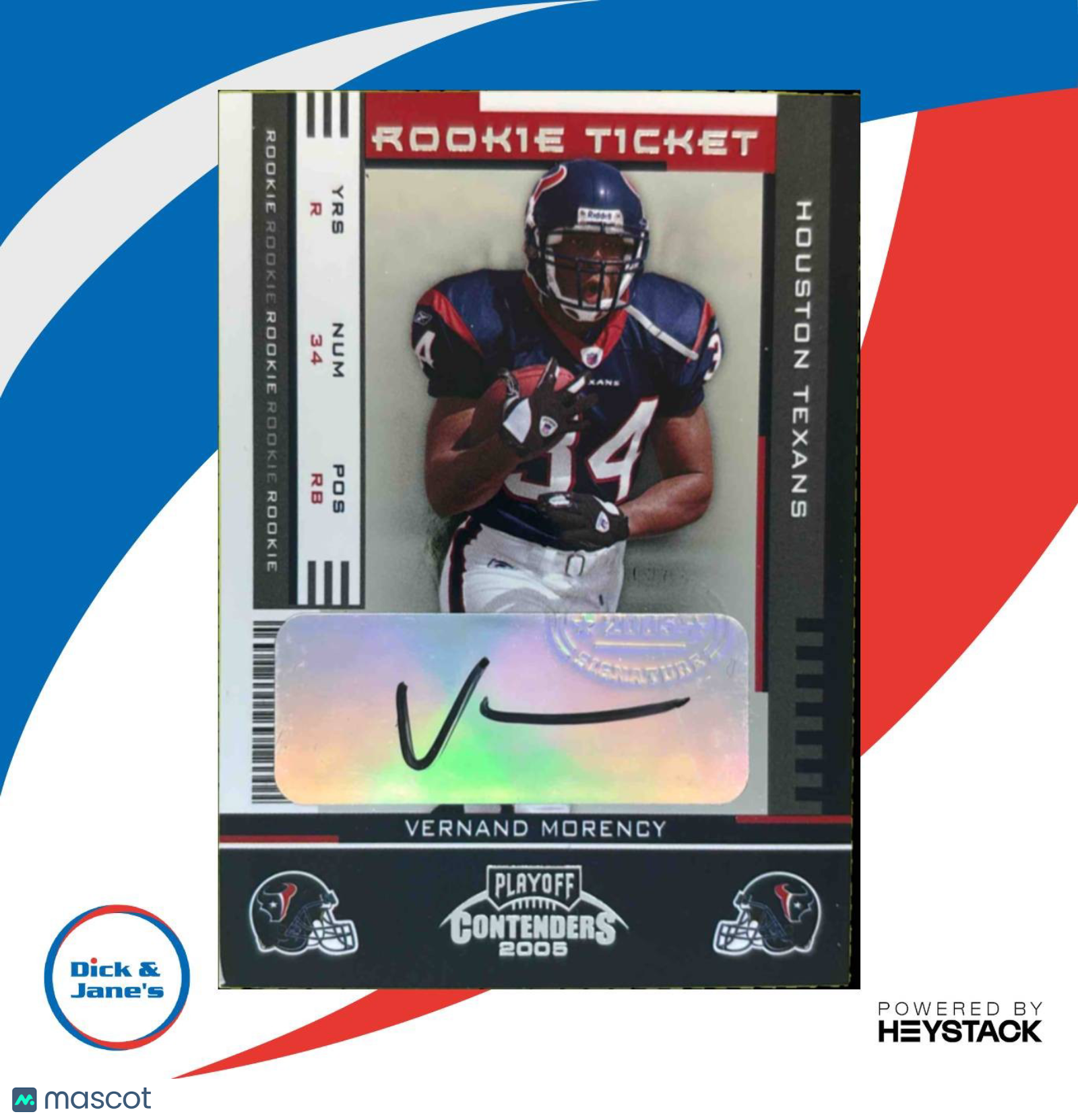 2005 Playoff Contenders Vernand Morency #180 RC Auto Houston Texans - Sports Cards