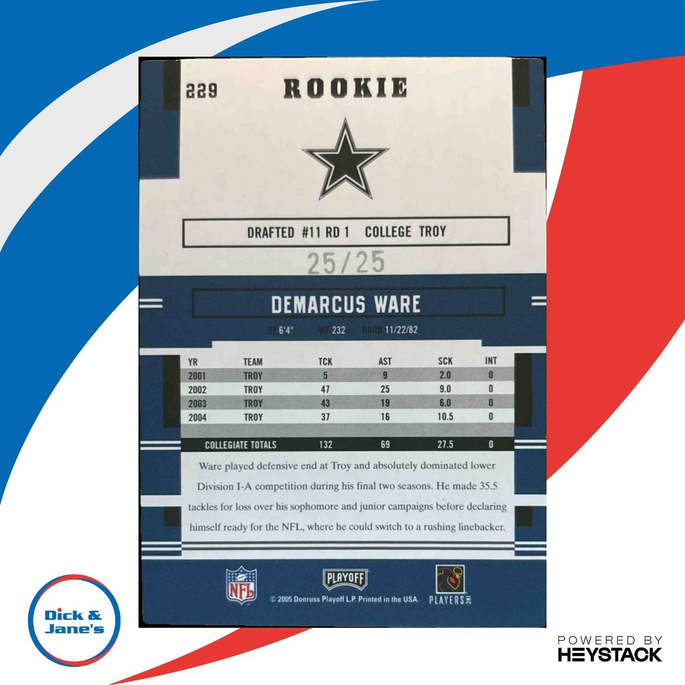 2005 Playoff Prestige Demarcus Ware Xtra Points Black /25 #229 Dallas Cowboys - Sports Cards