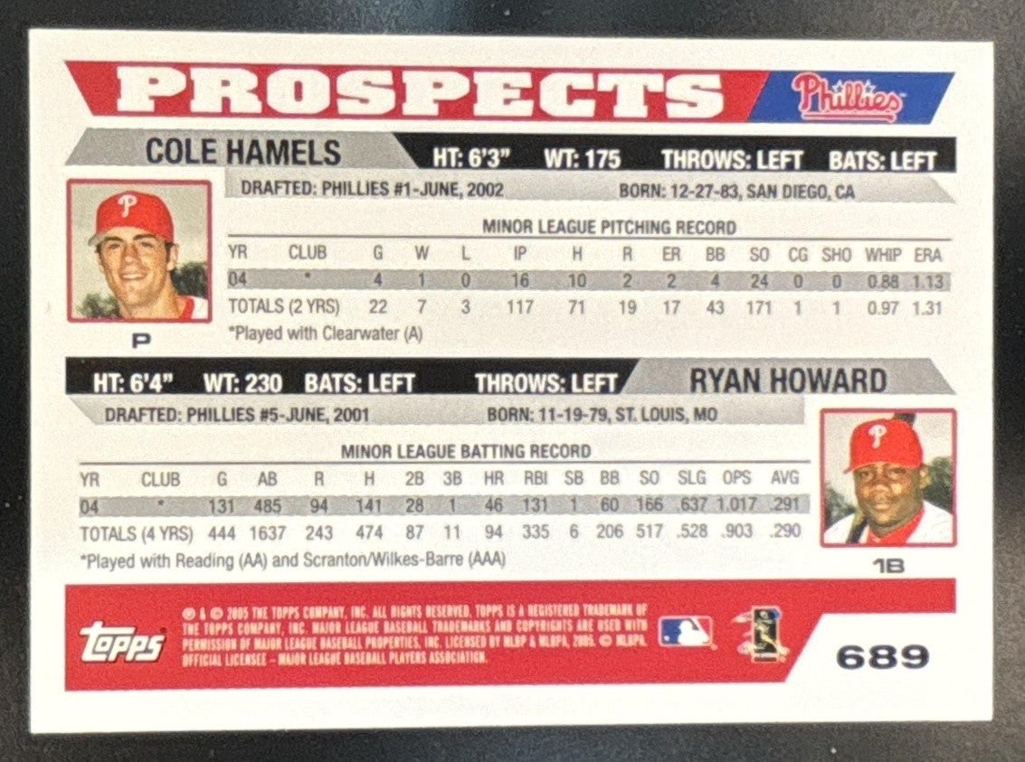 2005 Topps Ryan Howard Cole Hamels #689 Philadelphia Phillies - Sports Cards