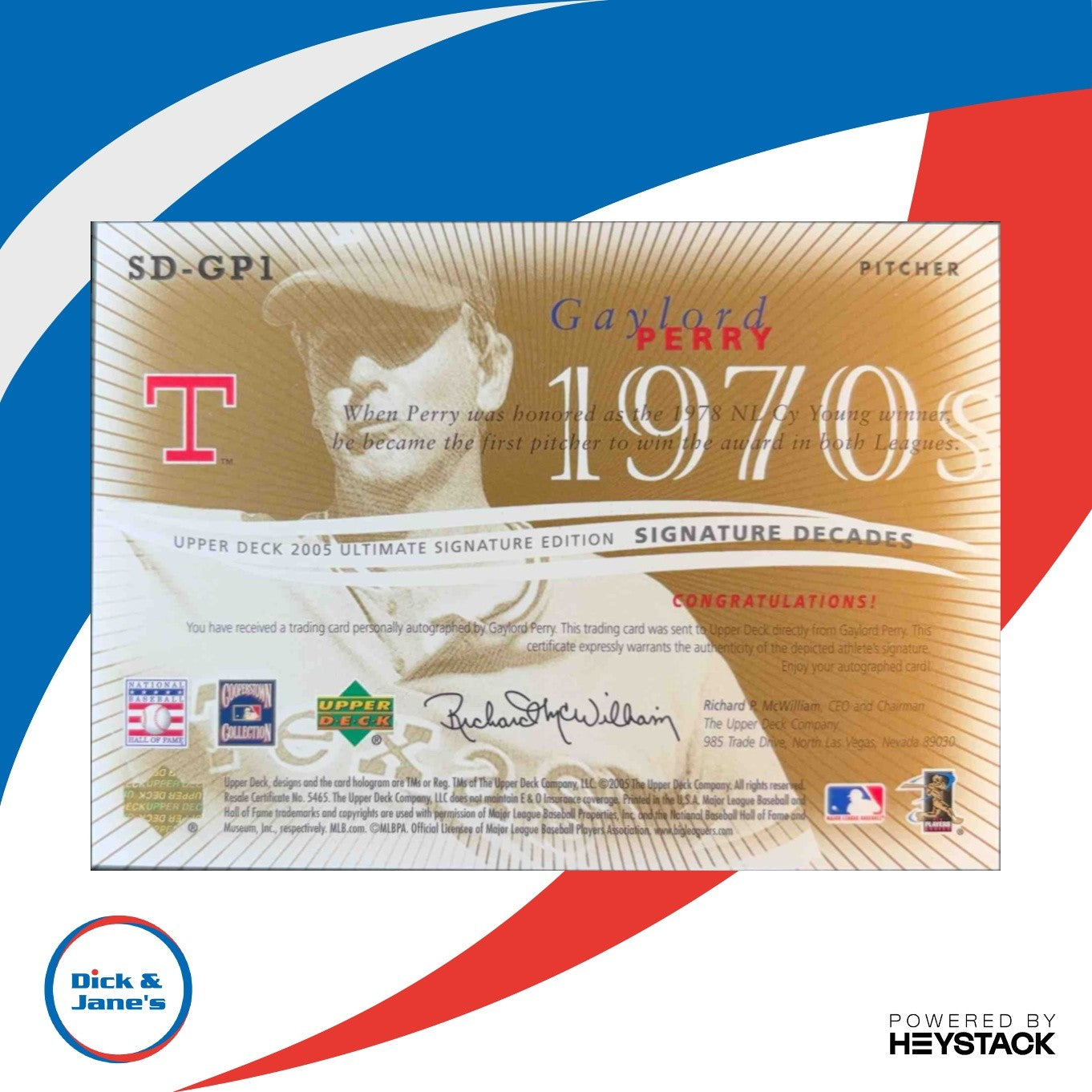2005 Ultimate Signature Decades #GP1 Gaylord Perry Autograph Texas Rangers - Sports Cards