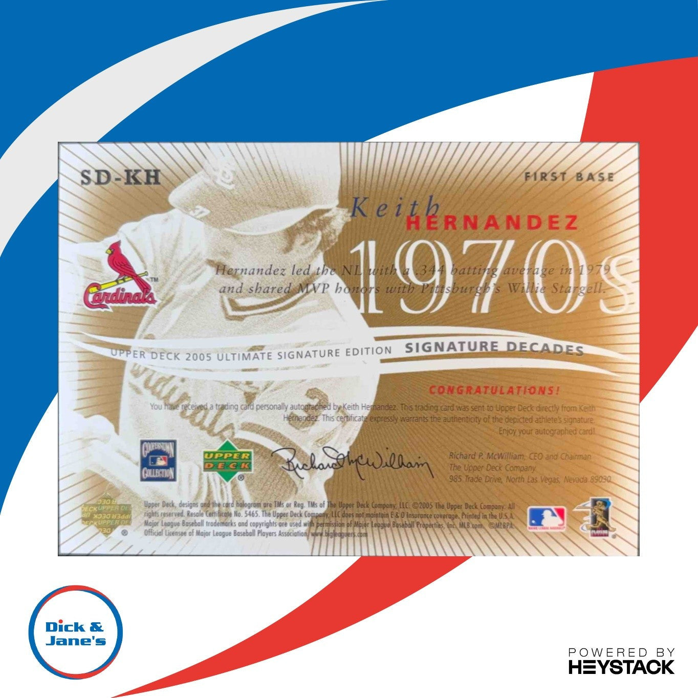 2005 Ultimate Signature Decades Keith Hernandez Autograph St. Louis Cardinals - Sports Cards