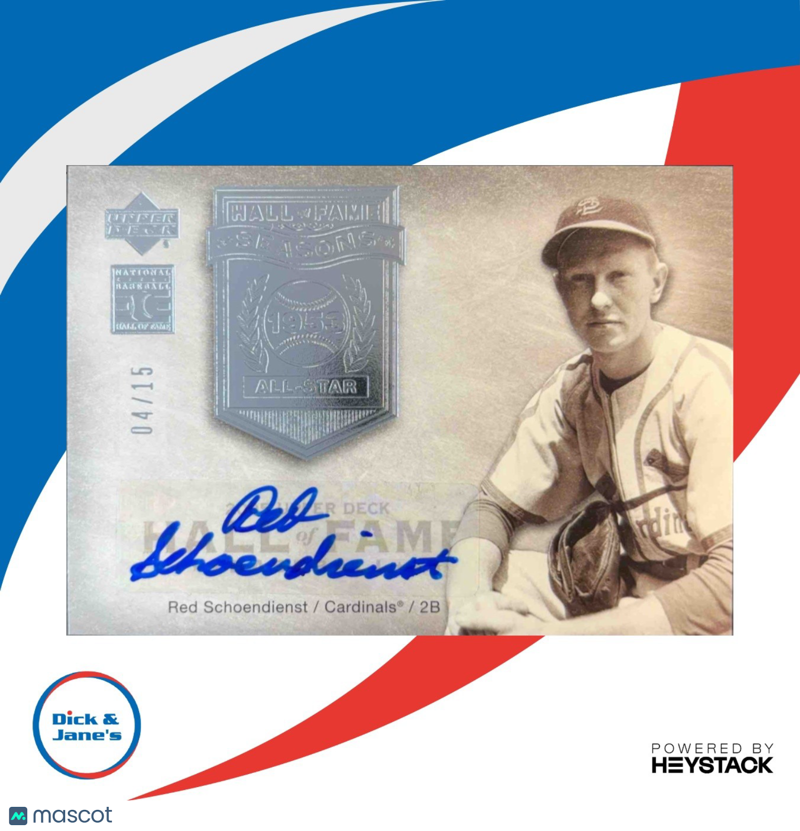 2005 Upper Deck Hall of Fame Red Schoendienst Seasons Auto Silver /15 Cardinals - Sports Cards