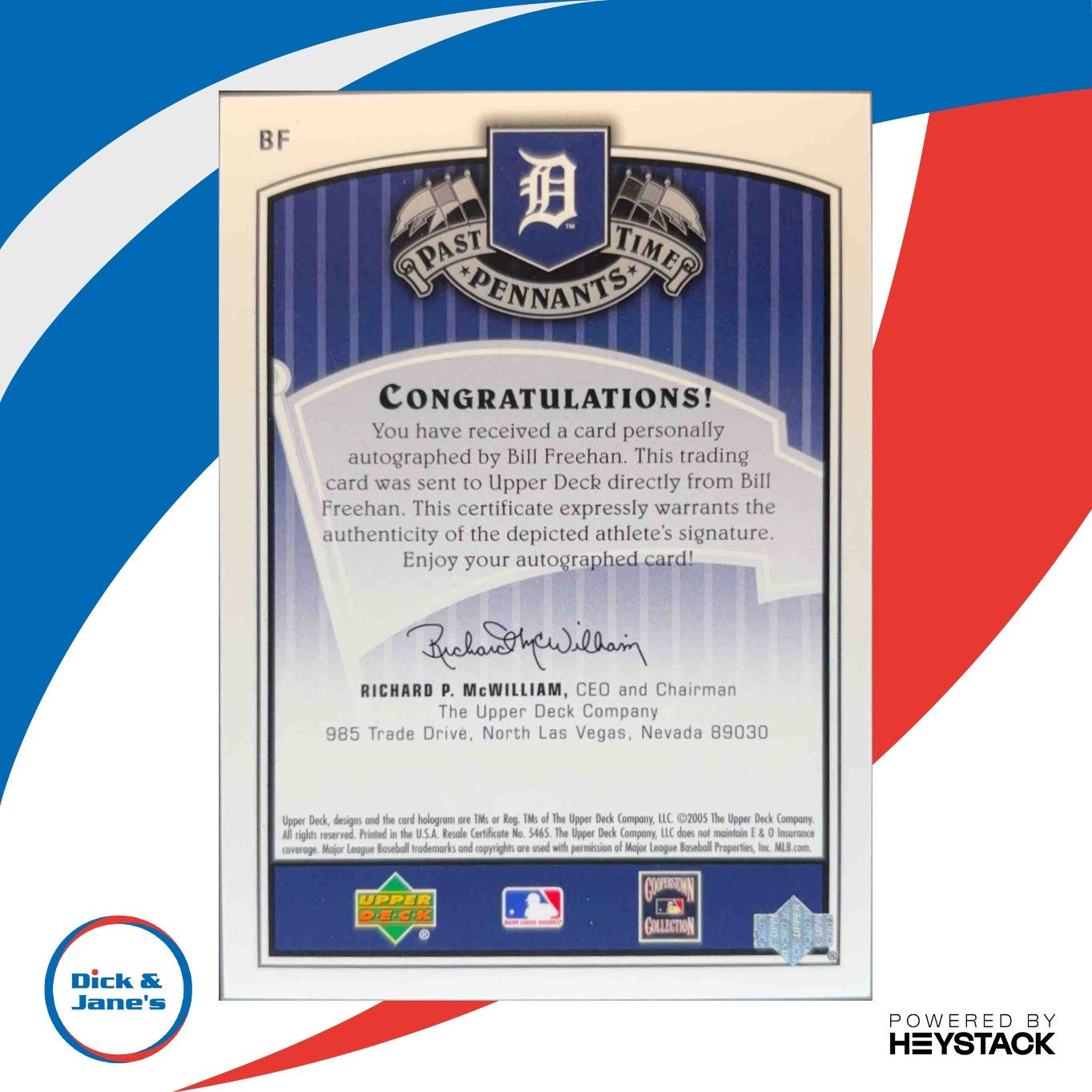 2005 Upper Deck Past Time Pennants Bill Freehan Signatures Auto Detroit Tigers - Sports Cards